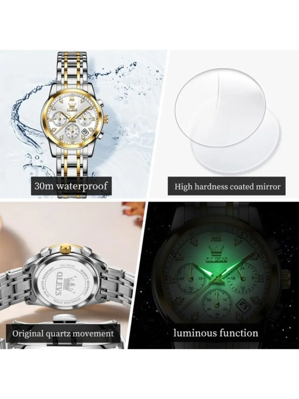 Stylish Two-Tone Women's Watch - Multifunctional Analog Quartz, Waterproof